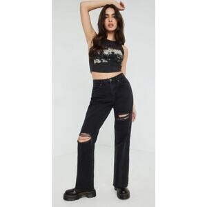 Garage denim black distressed vintage straight jeans, size: 0/ 24